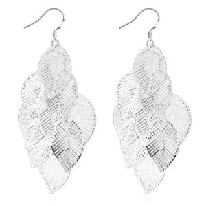 Leaf Drop Bohemian Layered Filigree Leaf Earrings – S925 Sterling Silver Boho Chic Pendant