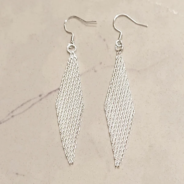Silky Chain Mesh Prismatic Earrings – S925 Sterling Silver Elegant Dangle Earrings - Image 4