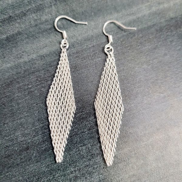 Silky Chain Mesh Prismatic Earrings – S925 Sterling Silver Elegant Dangle Earrings - Image 2