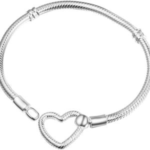 Moments Heart Closure Snake Chain Bracelet – S925 Sterling Silver Elegant Jewelry for Women