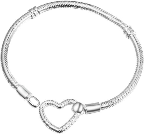 Moments Heart Closure Snake Chain Bracelet – S925 Sterling Silver Elegant Jewelry for Women