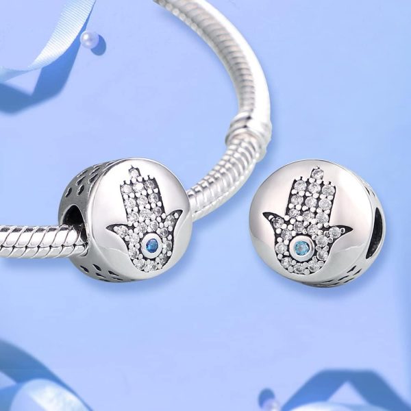Lucky Hamsa Palm Charm – Sterling Silver Evil Eye & Hamsa Hand Amulet - Image 2