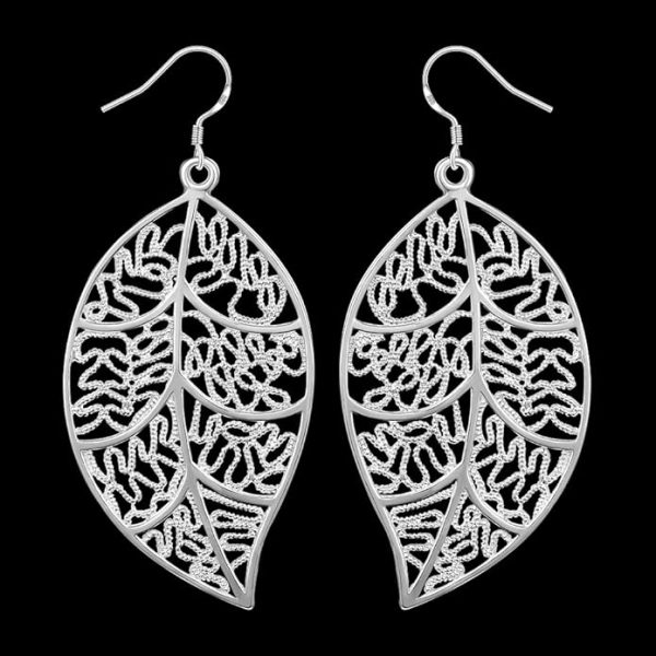 Silver Leaf Dangle Earrings – S925 Sterling Silver Nature-Inspired Jewelry - Image 2