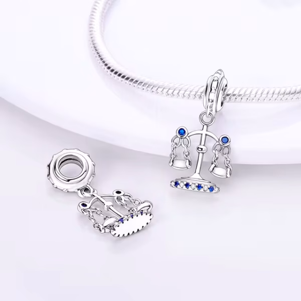 Libra Scales Zodiac Charm – 925 Sterling Silver Horoscope Pendant - Image 2