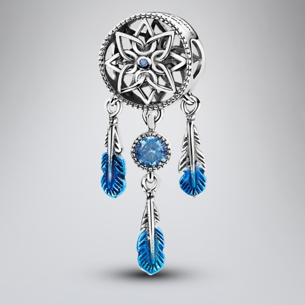 Dream Catcher Charm – 925 Silver & Blue Gem Boho Protection Pendant - Image 3