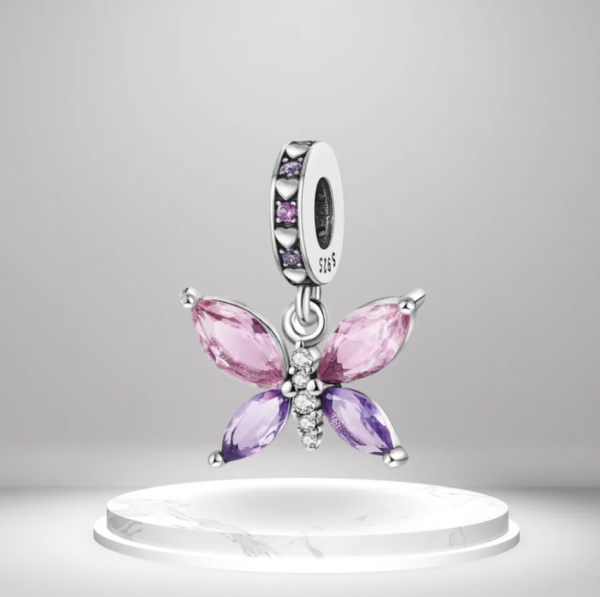 Butterfly Pink and Purple Charm – S925 Sterling Silver Vibrant Nature Pendant - Image 4