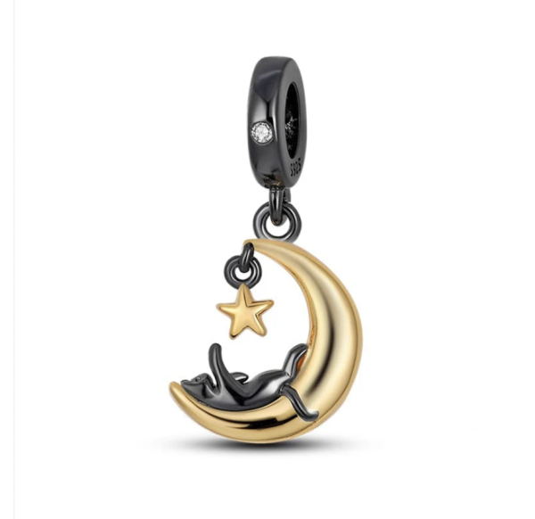 Mystical Black Cat & Moon Charm – S925 Sterling Silver Celestial Pendan - Image 2