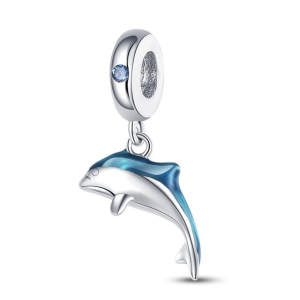 Ocean Spirit Dolphin Charm – 925 Silver Blue Dolphin Pendant for Bracelets
