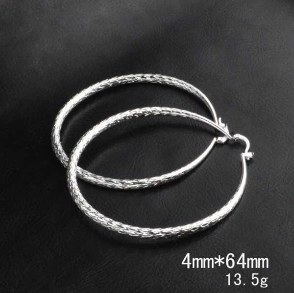 Ocean Harmony Circle Earrings 7,1cm – Sterling Silver Fish Pattern Jewelry - Image 5