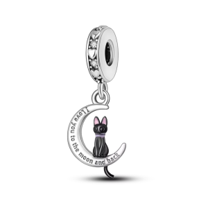 Enchanted Moon Cat Charm – 925 Silver Crescent & Cat Pendant for Magic Lovers
