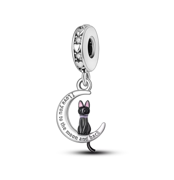 Enchanted Moon Cat Charm – 925 Silver Crescent & Cat Pendant for Magic Lovers