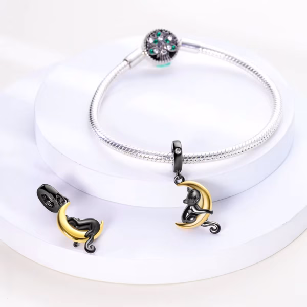 Mystical Black Cat & Moon Charm – S925 Sterling Silver Celestial Pendan - Image 3