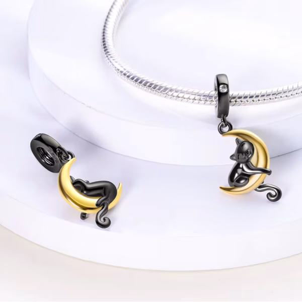 Mystical Black Cat & Moon Charm – S925 Sterling Silver Celestial Pendan - Image 4