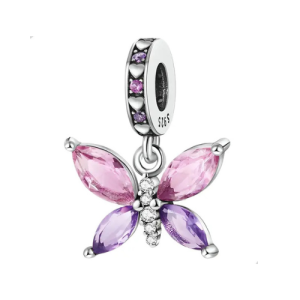 Butterfly Pink and Purple Charm – S925 Sterling Silver Vibrant Nature Pendant