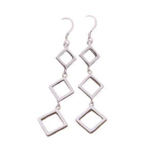 Silver Square Drop Earrings – S925 Sterling - Elegant Geometric Dangle Jewelry
