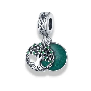 Sacred Tree of Life Charm – 925 Silver Green Gem Family Pendant