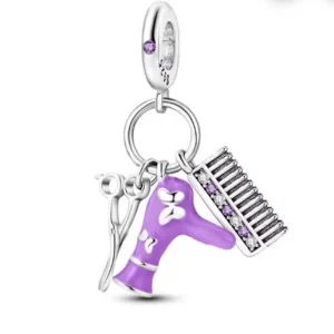 Hairstylist Salon Charm – 925 Sterling Silver Scissors & Comb Pendant