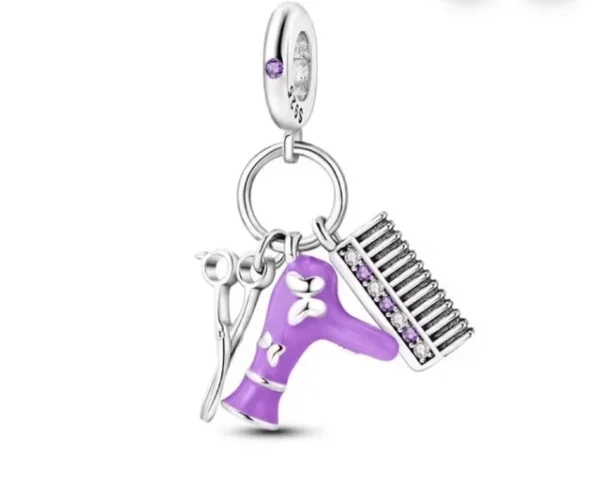 Hairstylist Salon Charm – 925 Sterling Silver Scissors & Comb Pendant