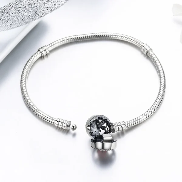 Pink Flower Enamel Snap Clasp Snake Bracelet – S925 Sterling Silver Elegant & Feminine Jewelry - Image 5