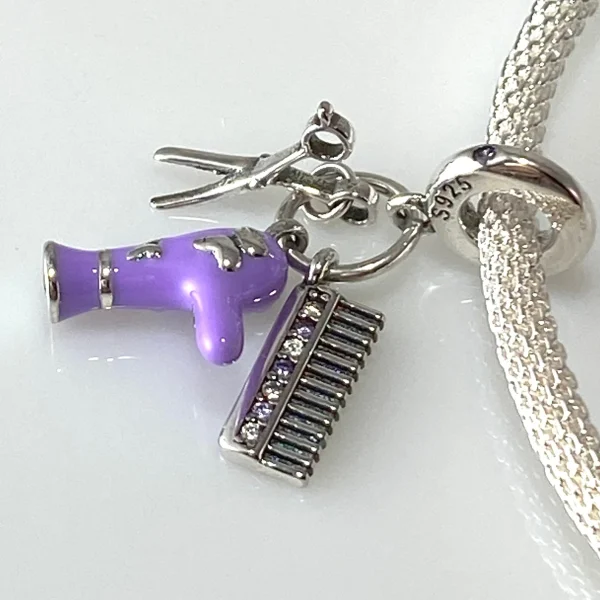 Hairstylist Salon Charm – 925 Sterling Silver Scissors & Comb Pendant - Image 3