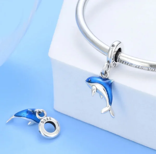 Ocean Spirit Dolphin Charm – 925 Silver Blue Dolphin Pendant for Bracelets - Image 2