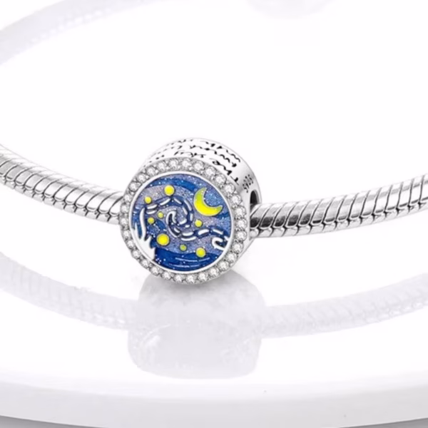 Van Gogh Starry Night Charm – Art-Inspired 925 Sterling Silver Pendant - Image 3