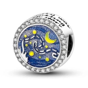 Van Gogh Starry Night Charm – Art-Inspired 925 Sterling Silver Pendant
