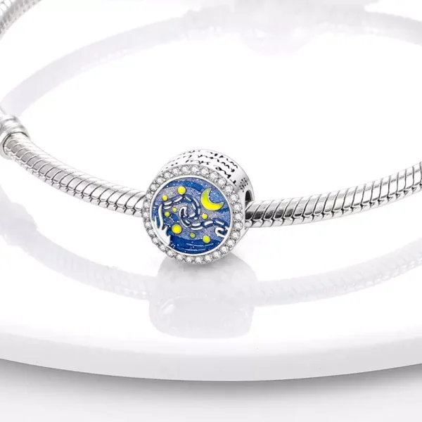 Van Gogh Starry Night Charm – Art-Inspired 925 Sterling Silver Pendant - Image 2