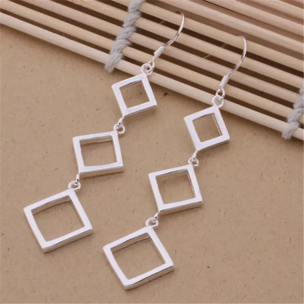 Silver Square Drop Earrings – S925 Sterling  - Elegant Geometric Dangle Jewelry - Image 4
