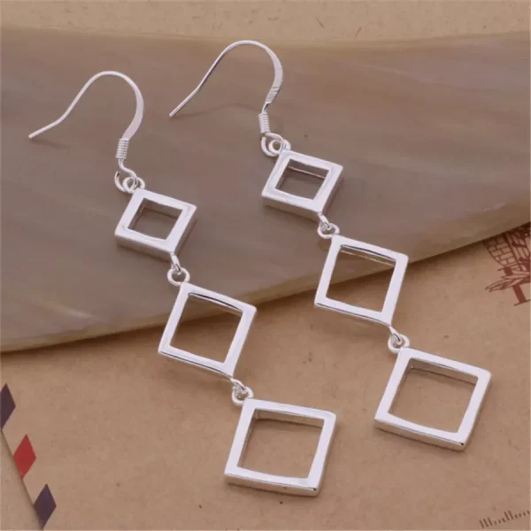 Silver Square Drop Earrings – S925 Sterling  - Elegant Geometric Dangle Jewelry - Image 3