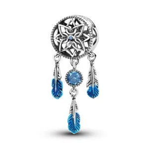 Dream Catcher Charm – 925 Silver & Blue Gem Boho Protection Pendant
