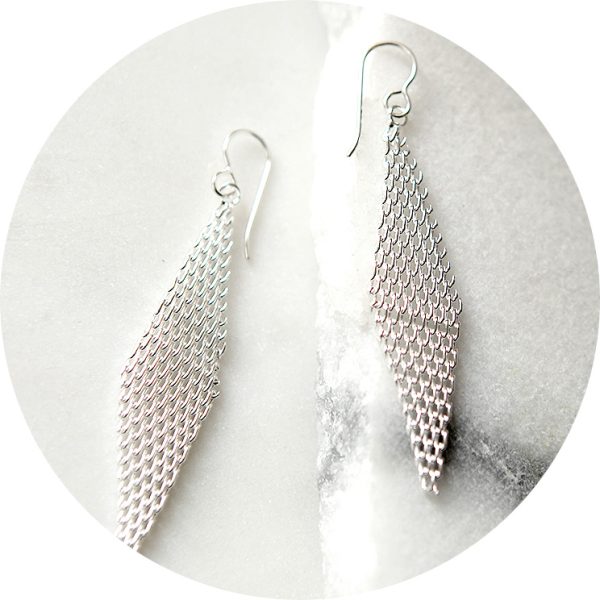 Silky Chain Mesh Prismatic Earrings – S925 Sterling Silver Elegant Dangle Earrings - Image 5